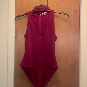 Red Scoop Neck Body Suit